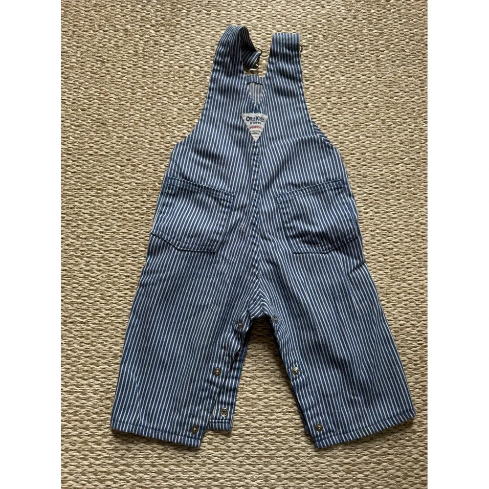 Vintage OshKosh Bgosh‎ 80's Stripe Overalls Blue White Railroad Kids 6/9 Months